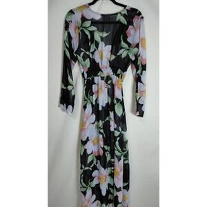 Impulsive Floral Maxi Dress Black Long Sleeve V-Neck Size M